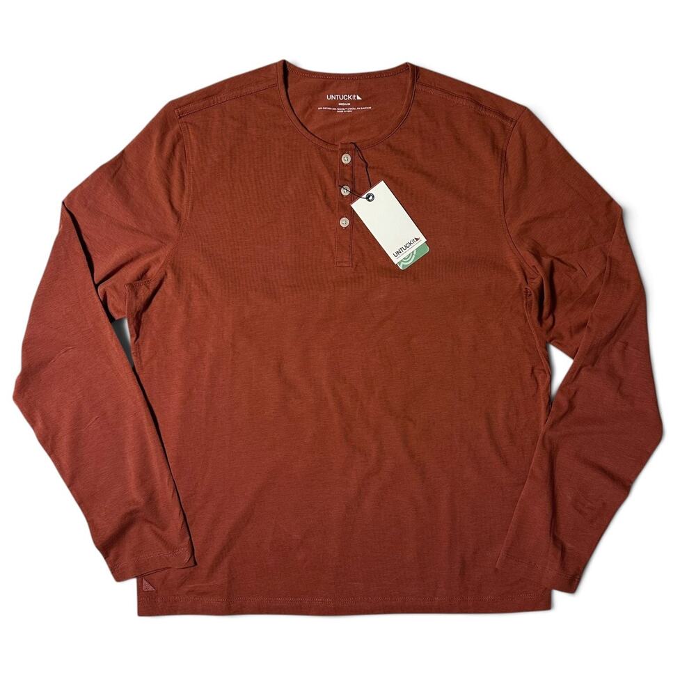 UNTUCKit Marastina Henley Mens Size M Rust Cotton Tencel Lyocell Long Sleeve NWT